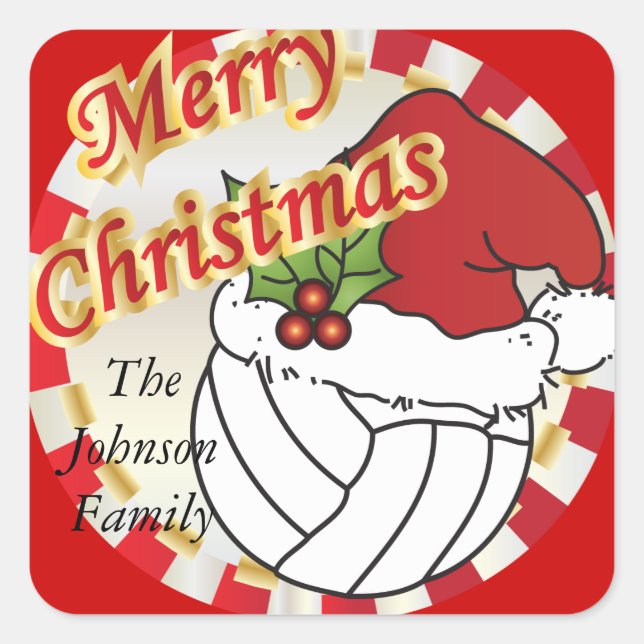 Personalise Merry Christmas Volleyball Square Sticker (Front)
