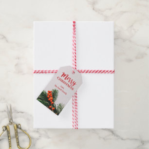 Personalise Merry Christmas Wreath Stripe Gift Tags