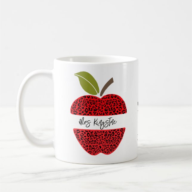 Personalise message for teacher animal prints coffee mug (Left)