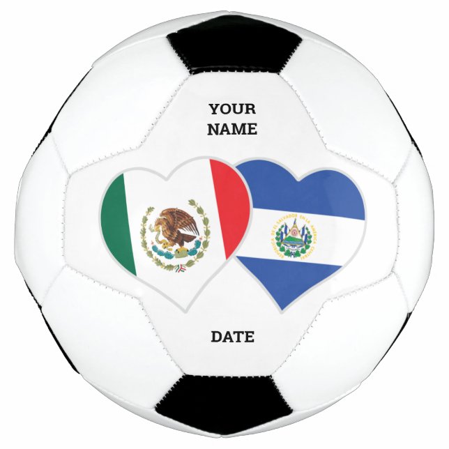 Personalise Mexican Salvadorian Flag Hearts Football (Front)