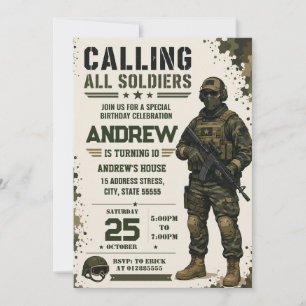 Personalise Military Calling All Soldiers Birthday Invitation