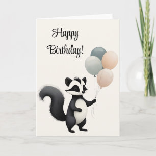 Personalise Minimalist Boho Skunk Balloons Blank Card