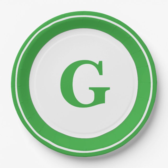 Personalise: Minimalist Circle Bold Green Initial Paper Plate (Front)