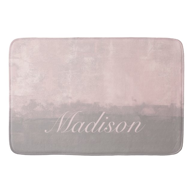 Personalise modern art style light pink grey bath mat (Front)