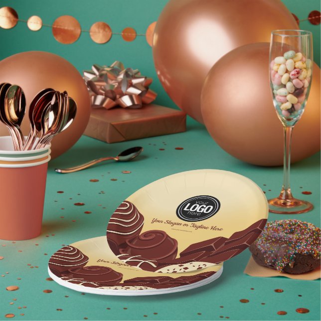 Personalise Modern Chocolate Business Paper Plate (Multi)