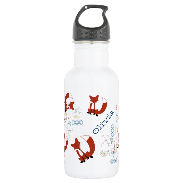 Personalise Modern Fox  Woodland Pattern 532 Ml Water Bottle (Front)