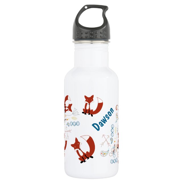 Personalise Modern Fox  Woodland Pattern 532 Ml Water Bottle (Front)