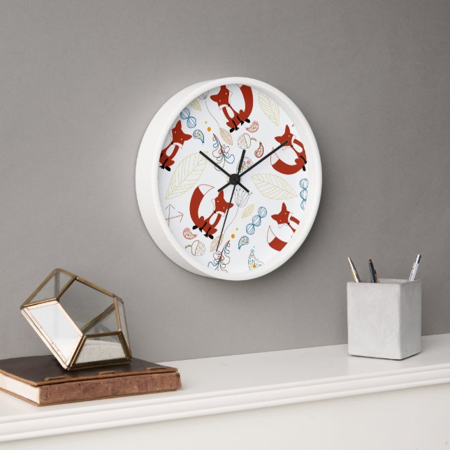 Personalise Modern Fox  Woodland Pattern Clock (Office)