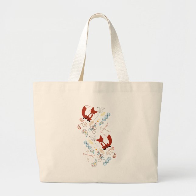Personalise Modern Fox  Woodland Pattern Large Tote Bag (Front)