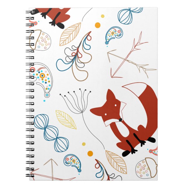 Personalise Modern Fox  Woodland Pattern Notebook (Front)