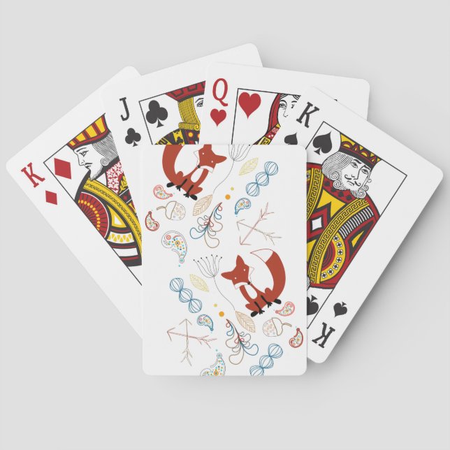 Personalise Modern Fox  Woodland Pattern Playing Cards (Back)