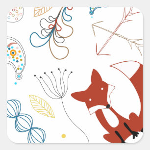 Personalise Modern Fox  Woodland Pattern Square Sticker