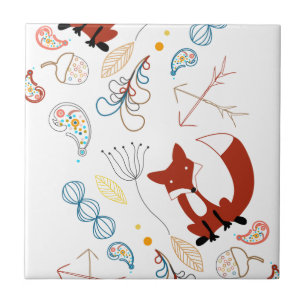 Personalise Modern Fox  Woodland Pattern Tile