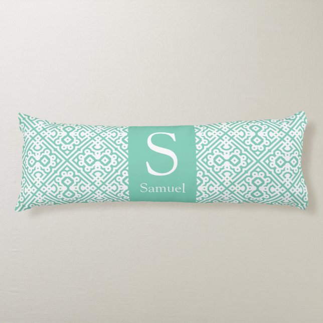 Personalise Modern Monogram Moroccan Lattice Body Cushion (Front)