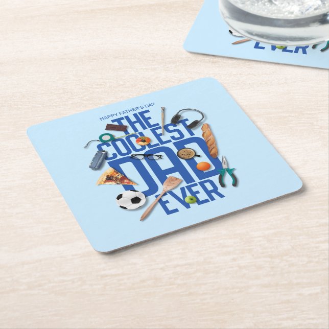 Personalise Modern The Coolest Dad Ever Square Paper Coaster (Angled)
