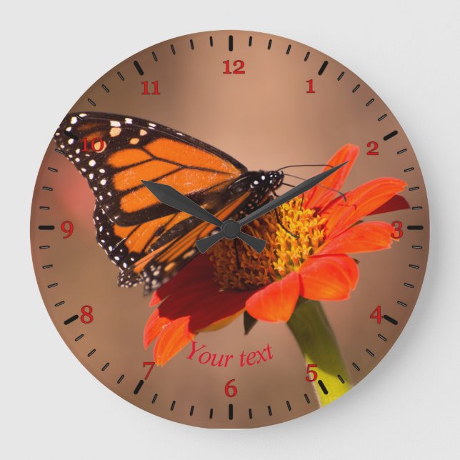 Personalise Monarch butterfly on tithonia flower Large Clock (Front)