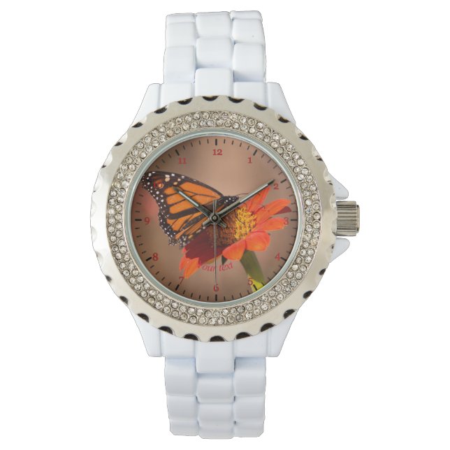 Personalise Monarch butterfly on tithonia flower Watch (Front)