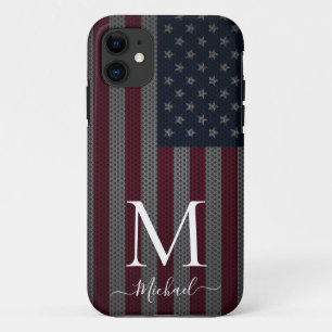 Personalise Monogram American Flag Metallic Mesh iPhone 11 Case