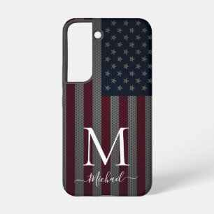 Personalise Monogram American Flag Metallic Mesh Samsung Galaxy Case