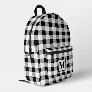Personalise monogram black white gingham printed backpack