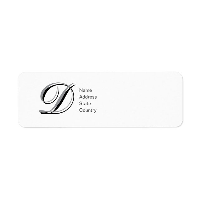 Personalise Monogram D Script Return Address Label (Front)