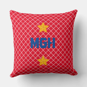 Personalise Monogram Gold/Red Throw Pillow