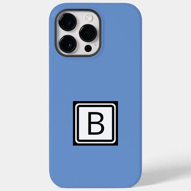 Personalise Monogram in Black Double Box on Blue Case-Mate iPhone Case (Back)