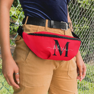 Personalise Monogram Initial Name Bright Red Bum Bags