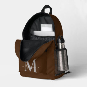 Personalise Monogram Initial Name Chocolate Brown Printed Backpack