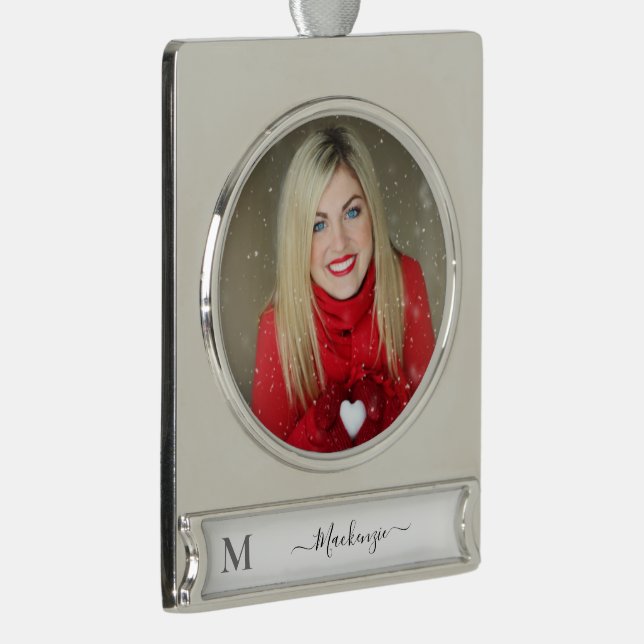 Personalise Monogram Initial Name Photo Silver Plated Banner Ornament (Right)