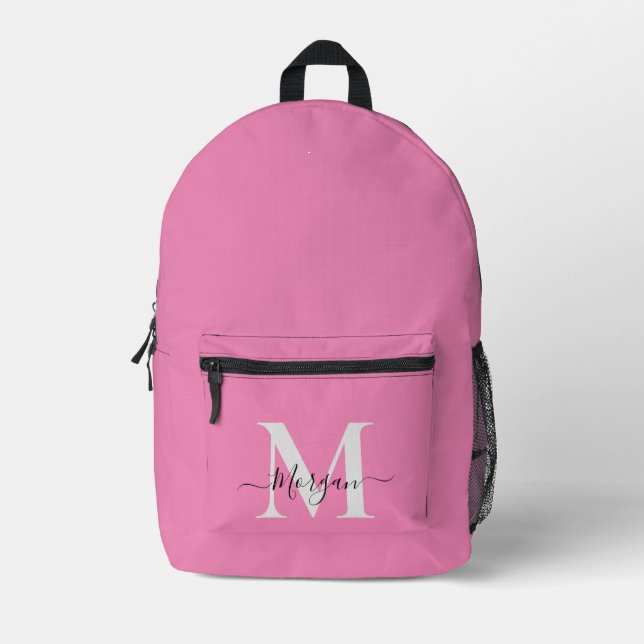 Personalise Monogram Initial Name Pink Printed Backpack (Front)