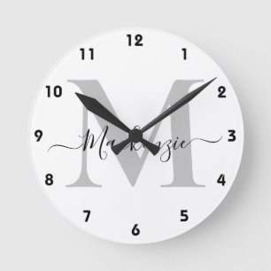 Personalise Monogram Initial Name Round Clock