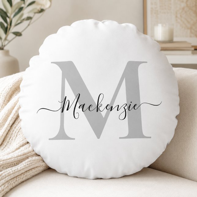 Personalise Monogram Initial Name Round Cushion (Personalize Monogram Initial Name Round Pillow)