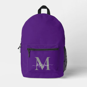 Personalise Monogram Initial Name Royal Purple Printed Backpack