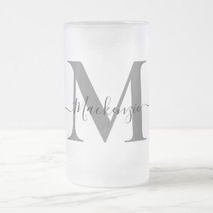 Personalise Monogram Initial Name Tall Frosted Glass Beer Mug