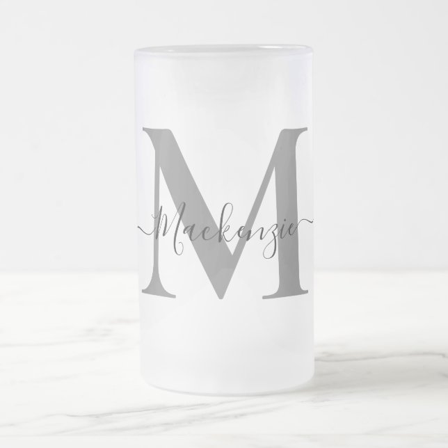 Personalise Monogram Initial Name Tall Frosted Glass Beer Mug (Center)
