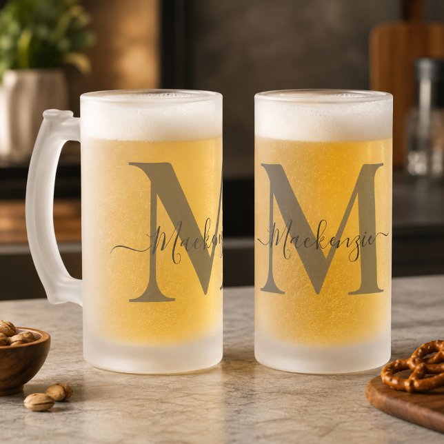 Personalise Monogram Initial Name Tall Frosted Glass Beer Mug (Personalize Monogram Initial Name Tall Frosted Glass Beer Mug)