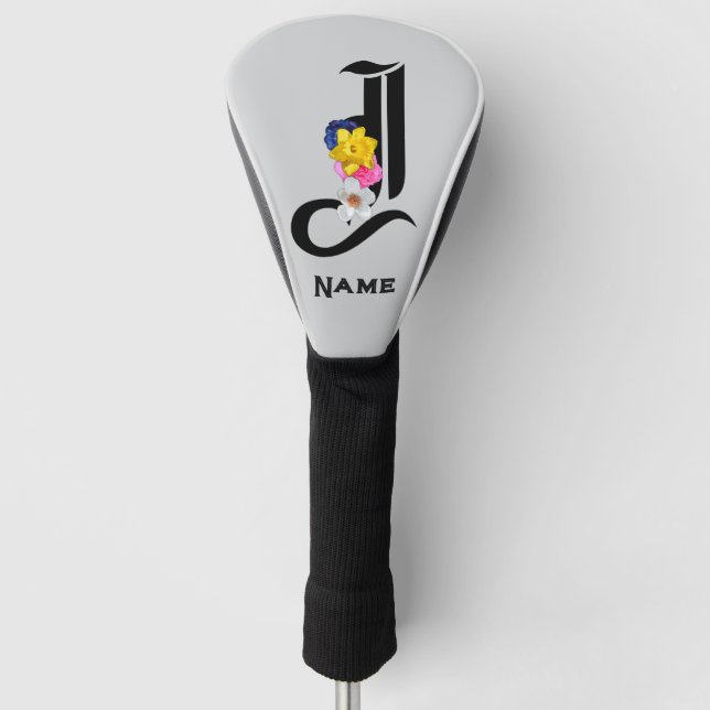 Personalise Monogram J Grey Sport Golf Head Cover (Front)