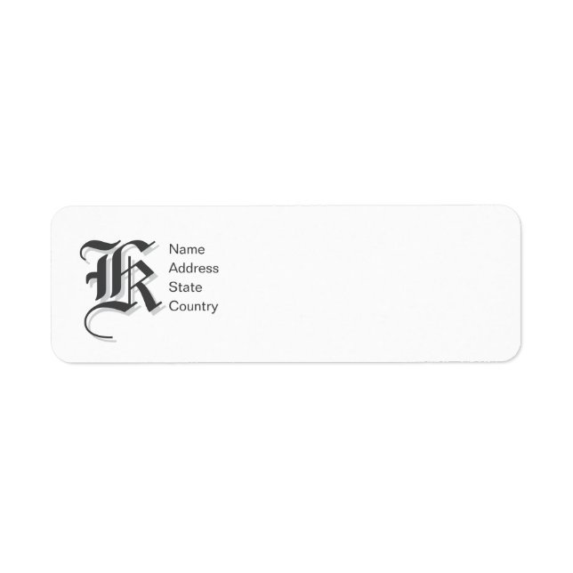 Personalise  Monogram K Return Address Label (Front)