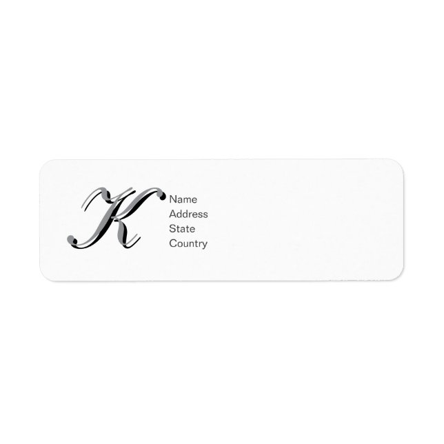 Personalise Monogram K Script Return Address Label (Front)