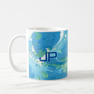 Personalise Monogram Modern Abstract Art Blue Coffee Mug