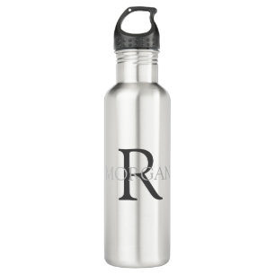 Personalise Monogram & Name, Black & Grey Text 710 Ml Water Bottle