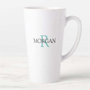 Personalise Monogram & Name, Light Teal & Black Latte Mug