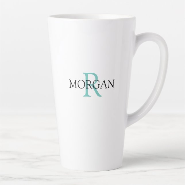 Personalise Monogram & Name, Light Teal & Black Latte Mug (Right)
