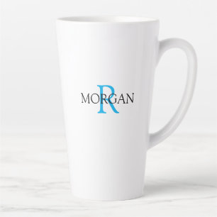 Personalise Monogram & Name, Sky Blue & Black Latte Mug