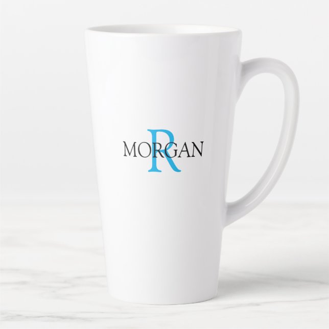 Personalise Monogram & Name, Sky Blue & Black Latte Mug (Right)
