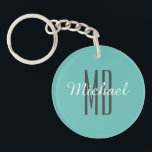 Personalise Monogram Name Wh/Bk, Light Teal<br><div class="desc">Personalise this light teal keychain with your monogram and name in white and black text. Makes a great gift for him or her. Click “Customise” to change colours and type styles</div>