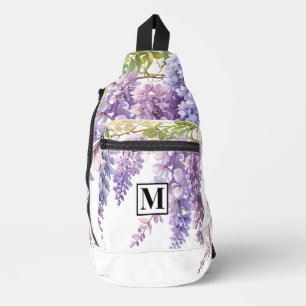 Personalise monogram purple watercolor wisteria sling bag