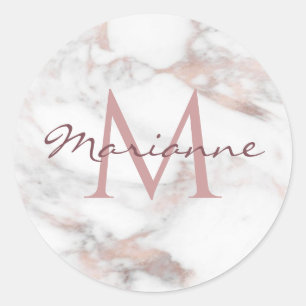 Personalise Monogram Rose Gold Marble Modern Classic Round Sticker