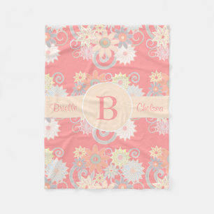 Personalise Monogram Watercolor Flowers, Pink Fleece Blanket